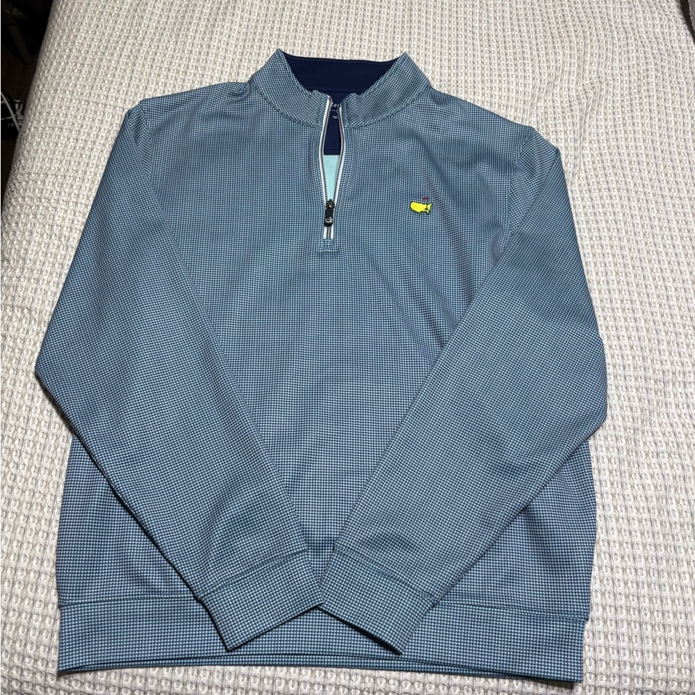 Peter Millar 2022 Masters Blue and Yellow Zip-Up Sweater